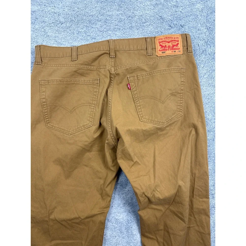 Levis 505 Regular Fit Pants Mens 38x32 Brown Straight Leg Twill Trousers 9388